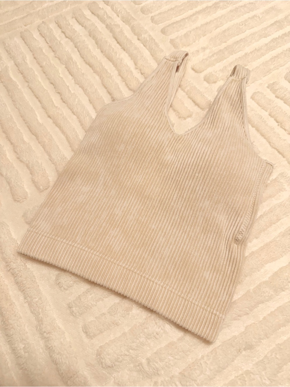 Zenana Ribbed V-Neck Cropped Brami Knit Tank Top in Light Beige S/M